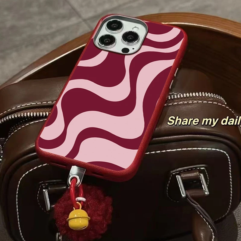 เคสโทรศัพท์ลายคลื่นนามธรรมสีชมพูย้อนยุค สำหรับ iPhone 17 16 Pro 16E 15 14 13 12 11 Pro Max 17 Air X XR XS 7 8 Plus แบบนิ่ม