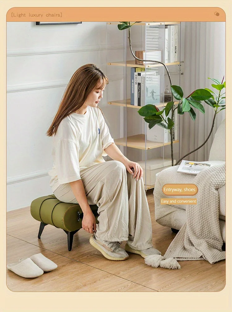 مقعد جلدي مربع، مقعد غرفة المعيشة، مسند قدم الأريكة، ديكور المنزل، أمريكي فاخر خفيف، إيطالي، ديكور منزلي #6