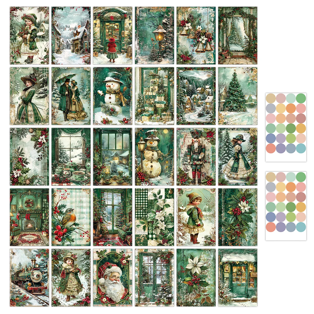 Art Craft Village - 30pcs Vintage Christmas Green Wall Cards-Festive