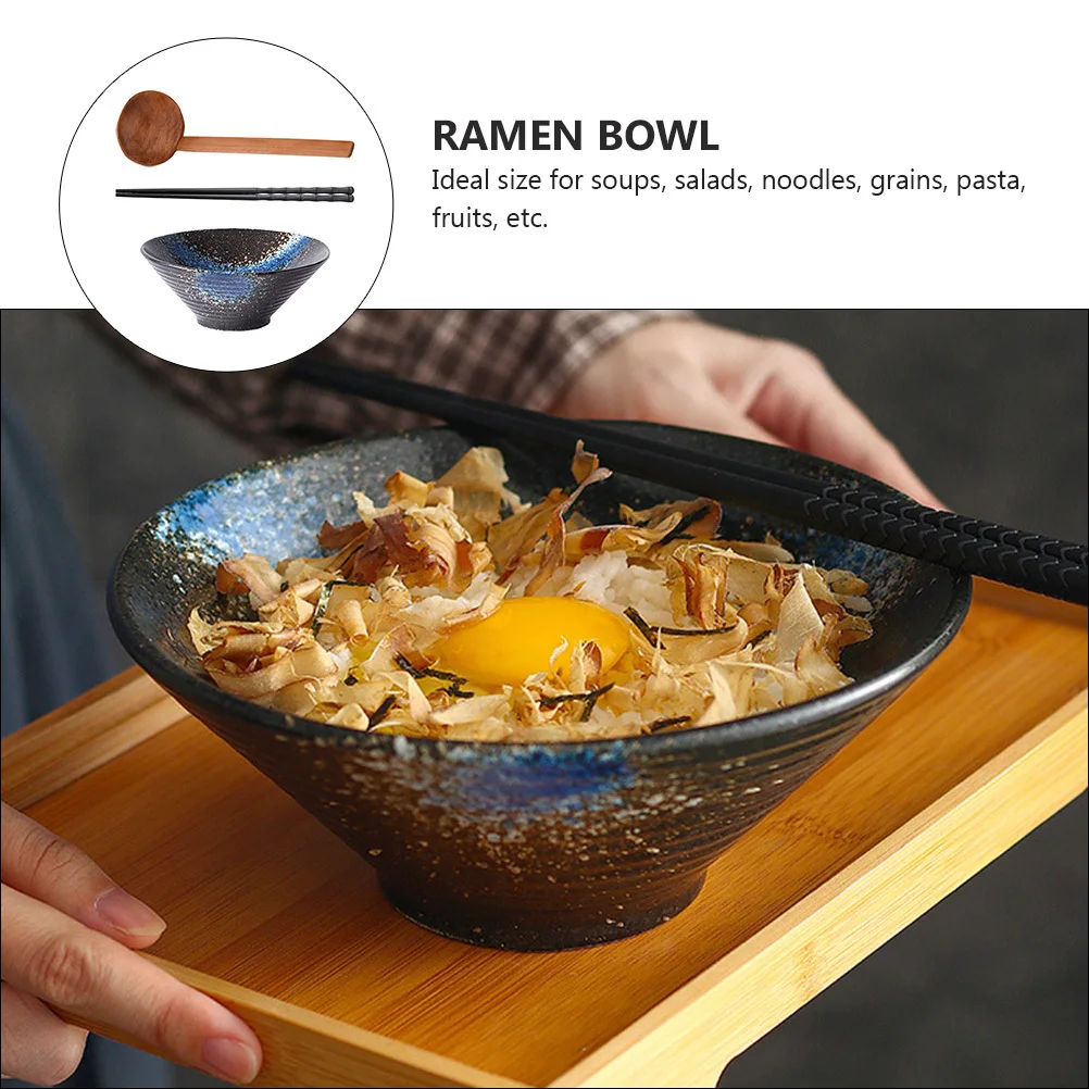 

Ceramic Ramen Bowl Creative Handmade Large Opening Stable Bottom Soup Noodles Salad Bowl Japanese Style Tableware