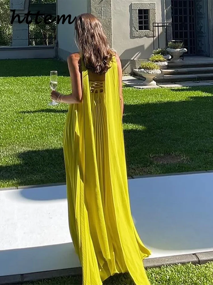 Elegant Strapless Ribbon Long Dress Women Sexy Sleeveless Backless Pleated Party Dresses 2024 Summer Lady Sexy Evening Robes New image 2