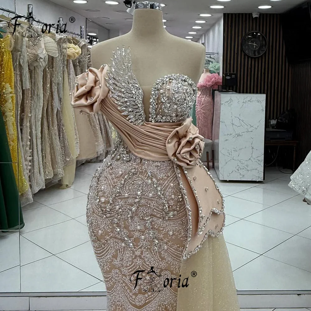 Elegant Dubai Champagne Prom Dress Beads Crystals Formal Evening Gown Customized Cocktail robes longues soirées élégante 2025