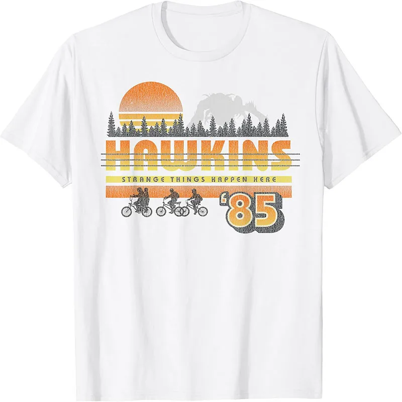 Hawkins 1985 Strange Things Happen Here Retro Sunset Bike Graphic T-Shirt