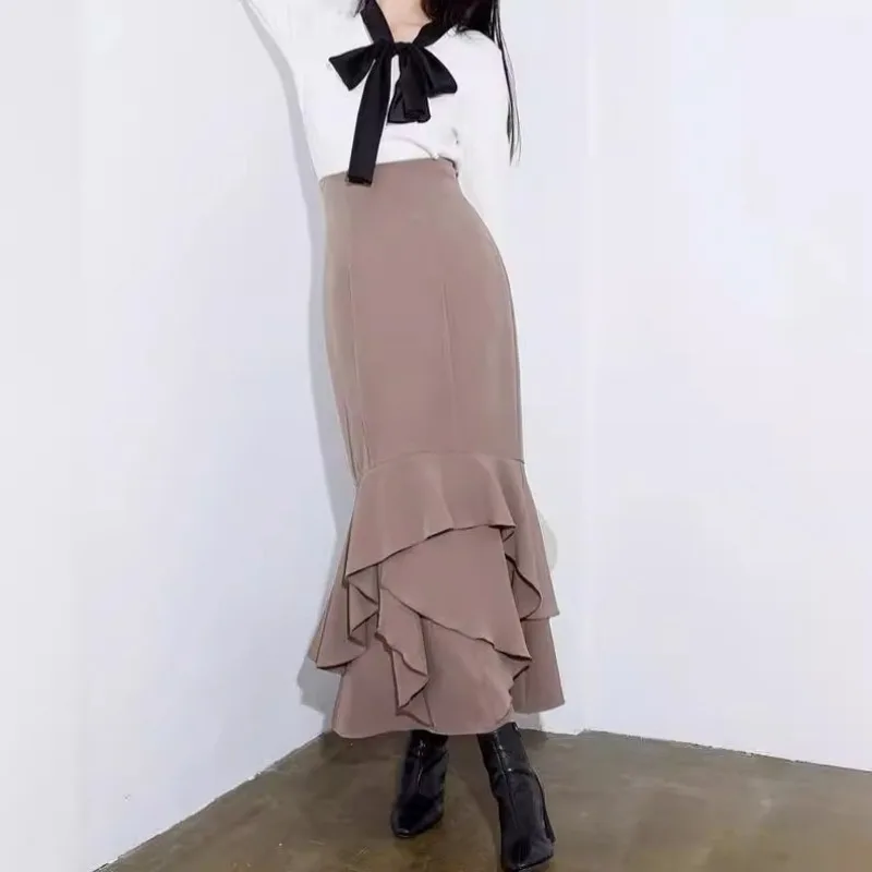 New Elegant Skirt Bodycon Irregular Women Skirts 2024 Summer Sping Japan Style Elegant Flounces High Waist Dress Jupe Female