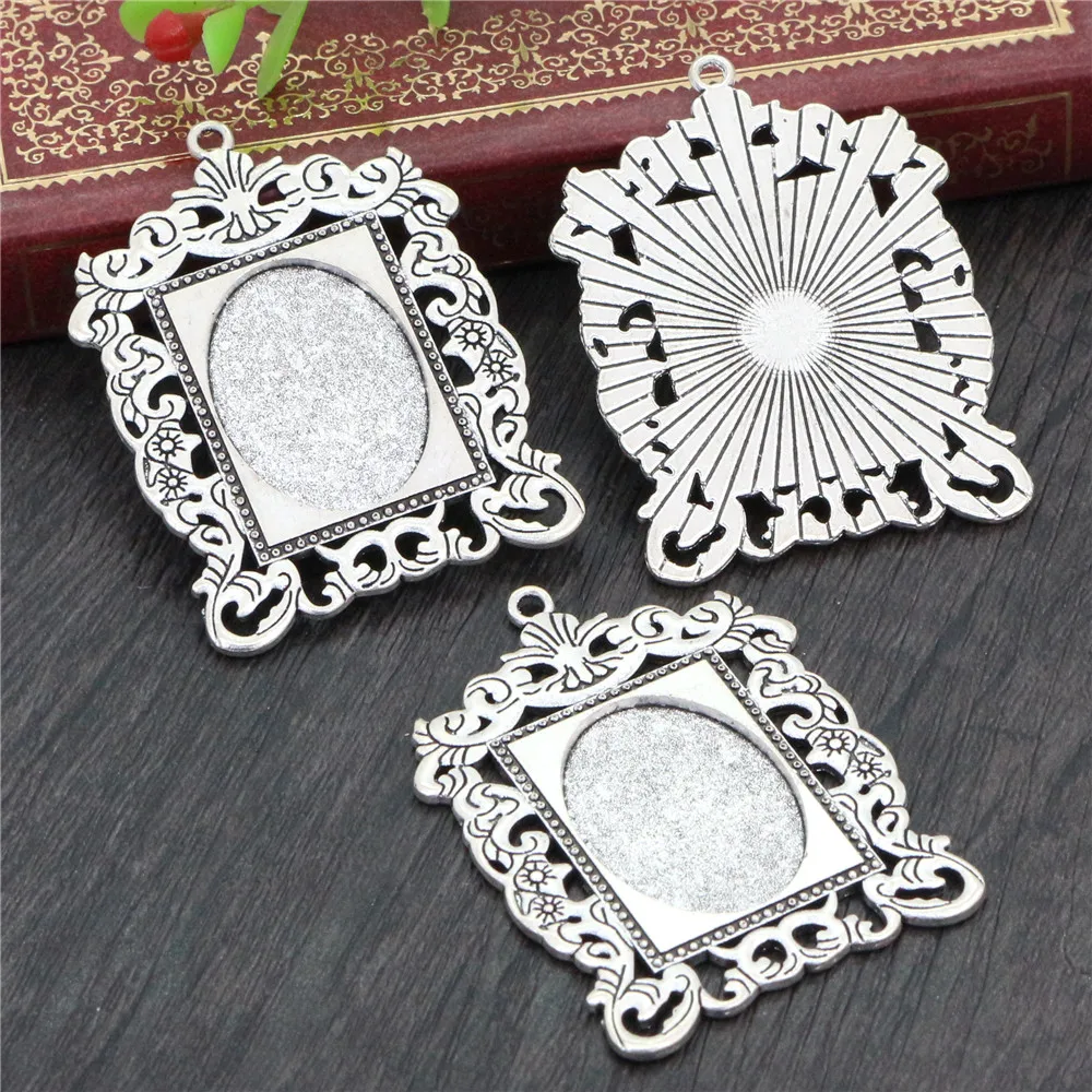 5pcs 18x25mm Inner Size Antique Silver Plated Bronze Black Fashion Style  Cameo Cabochon Base Setting Pendant necklace findings