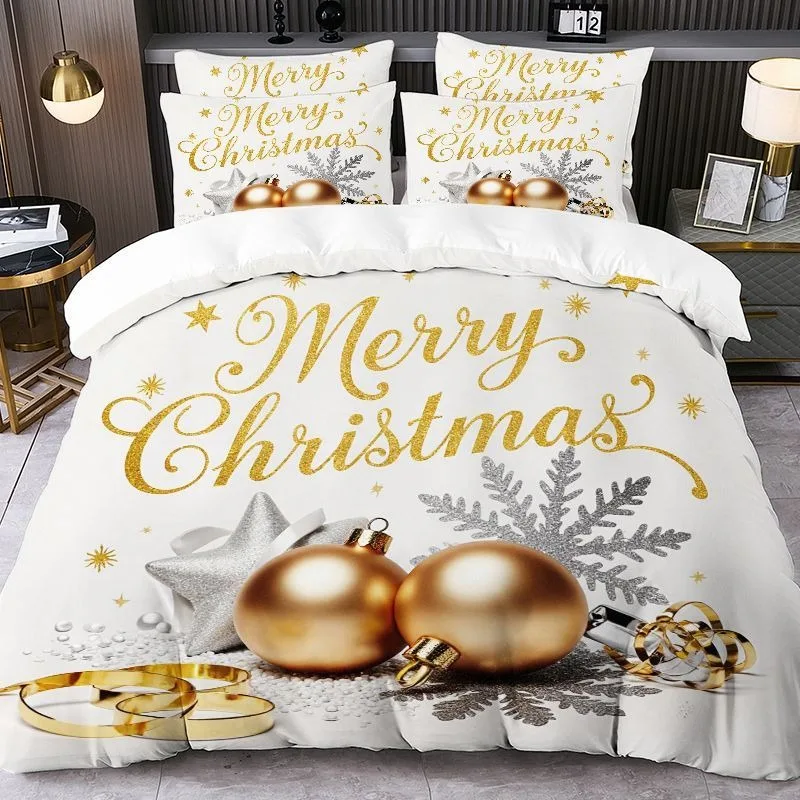 Brushed Printed Duvet Cover and Pillowcase Set (2pcs/3pcs) - Santa Claus Christmas Tree Christmas Theme Single/double Bedding.