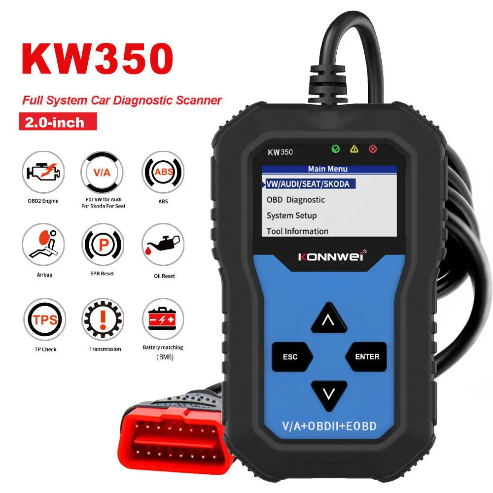 KONNWEI KW350 Super Vehicle Scanner for VW Series, for Audi and OBD II Vehicles English German