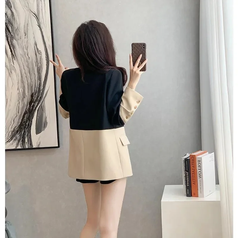Women\'s Overcoat Fashion Design Sense Niche Contrast Stitching Suit Jacket Female Autumn 2026New Outerwear Casual Blazer Coat