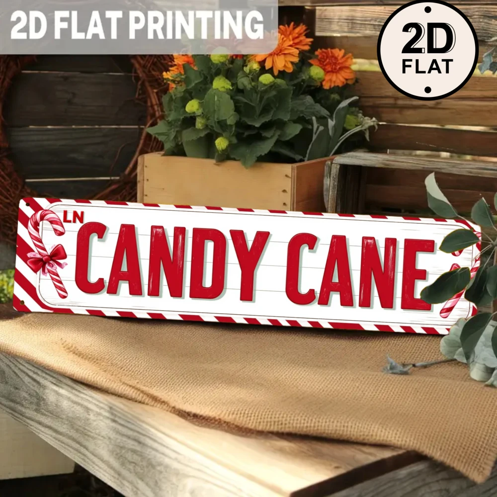 2D Flat, 1 Piece Vintage Candy Cane Sign for Doors, Mantels, Porches - Christmas Decor