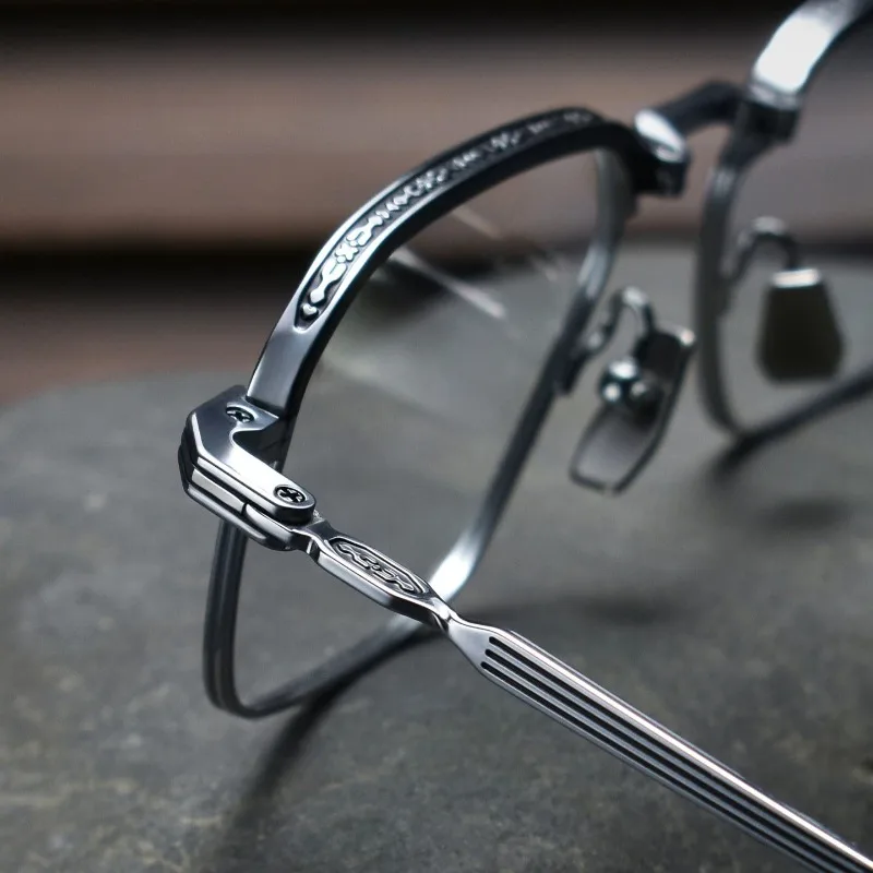Luxury Brand Pure Titanium Square Folding Eyeglass Frames for Men Larger Faces Business Vintage Texture Portable Eyeglasses New
