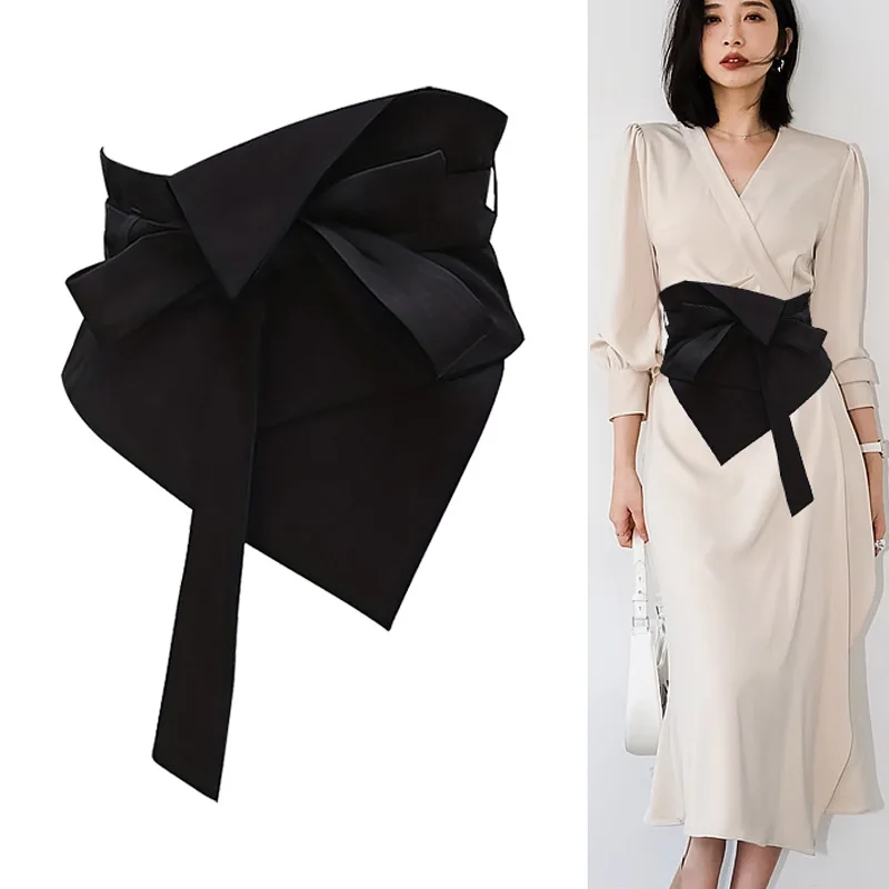 

Women's belts Women's wide outerwear skirt sweater accessories coat tie black fashion French design
