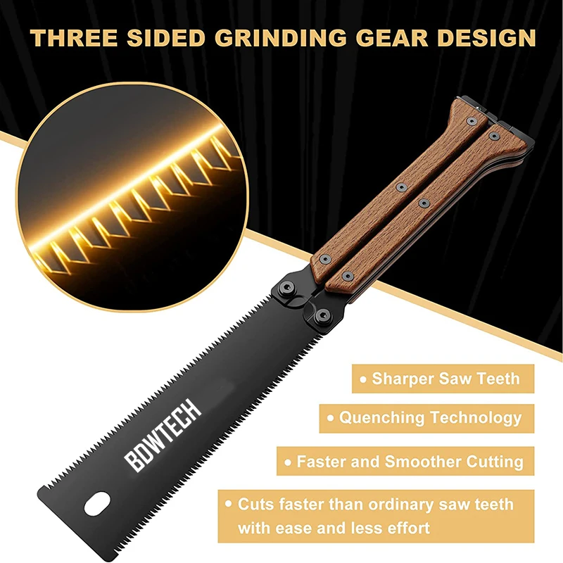 Japanese Pull Saw Foldable,  140mm Hand Saw with Double Edges of 13/14 TPI, SK5 Blade and Three Sided Grinding Gear Desig