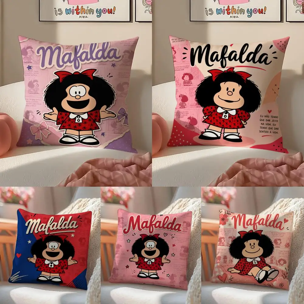 Cute Cartoon Girl M-Mafalda Cushion Cover Pattern Printed Pillowcase for Living Room Sofa Cushion Cover & Bedroom Decor