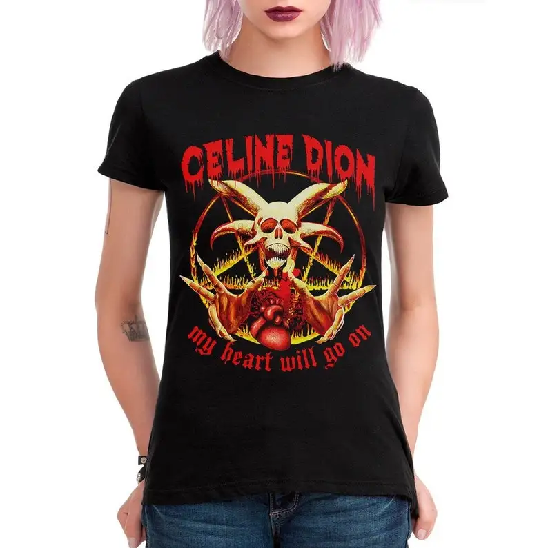 C-Celine- Dion My Heart Will Go on-Camiseta informal divertida de Death Metal, camisetas gráficas de manga corta de algodón 100%, ropa Y2k para hombres