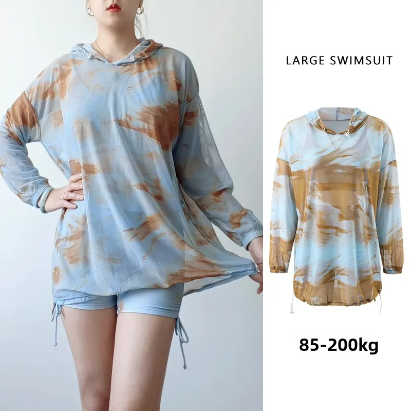 

Новый комплект бикини больших размеров 2025 года: женский летний купальник с высокой талией, обувь на плоской подошве, три предмета, накидка с длинными рукавами, стиль для отдыха на горячих источниках