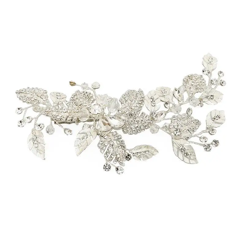 SLBRIDAL Handmade Silver Color Rhinestone Crystal Flower Wedding Hair Clip Barrette Bridal Headpiece Hair comb accessories Women