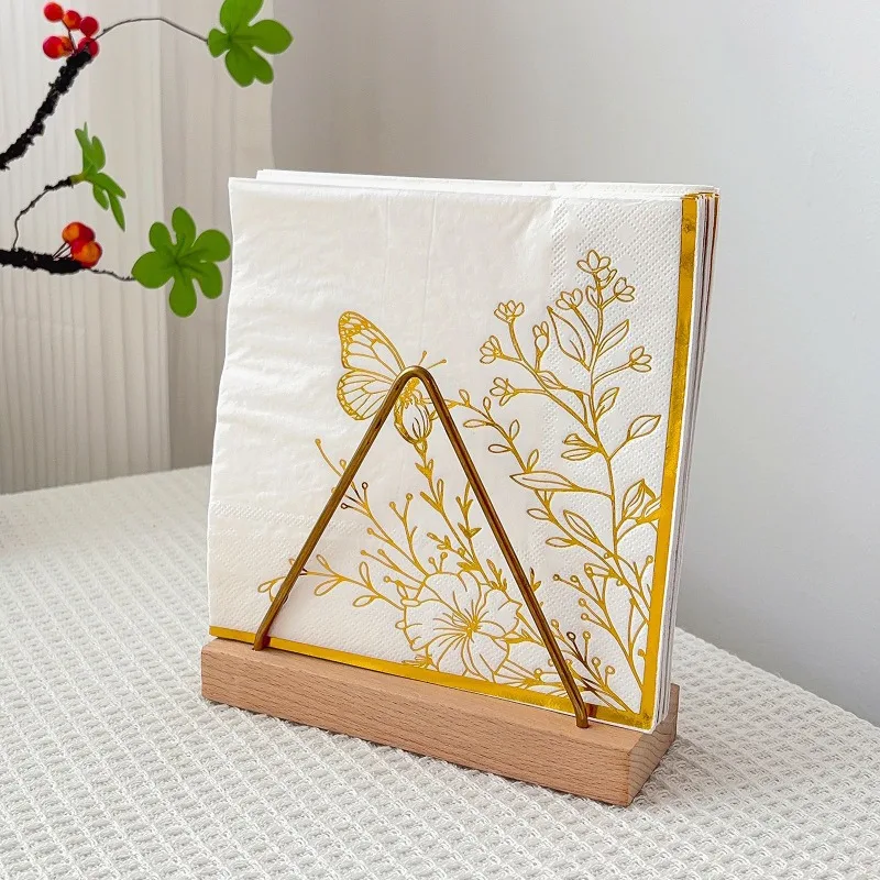 Luxury Gold Foil Napkins 33cm 2-Ply Soft & Thick, Elegant Floral Butterfly Dinner Napkins for Wedding Party Decor 20pcs