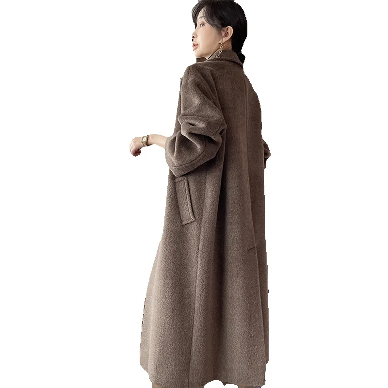 Treasured Camel Fleece Coat Women's Cashmere Long Loose Camel Hair Tube Thickened Woolen Coat New Style