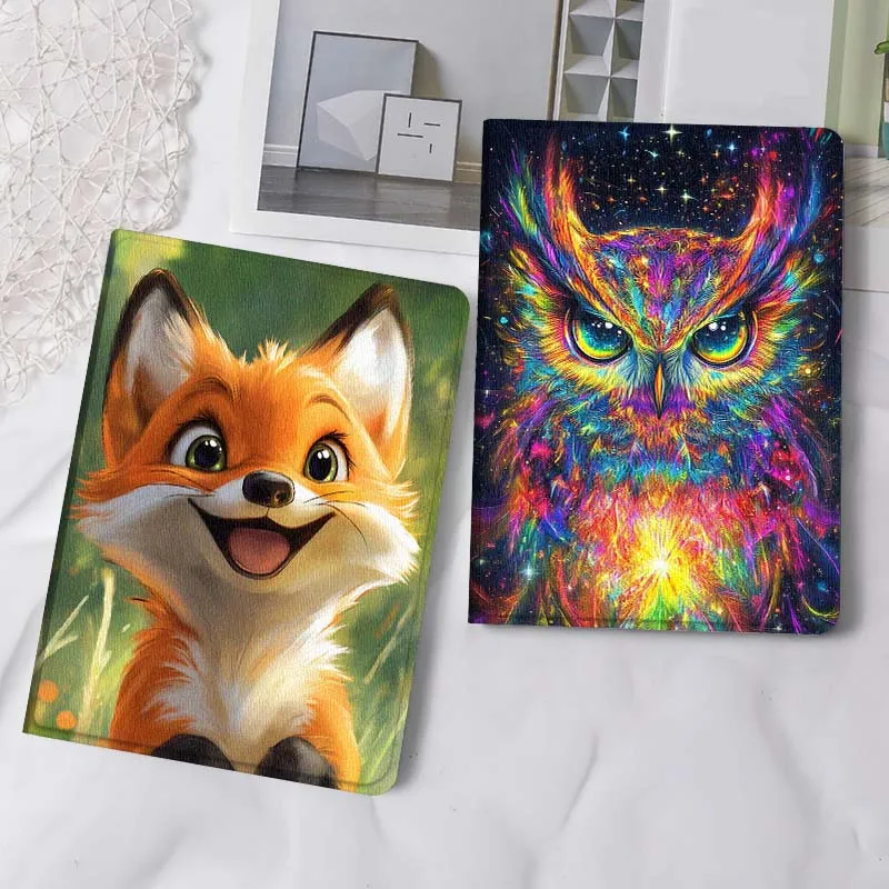 

Fox Owl Cartoon Cute Shining Gift For iPad Pro Air Mini 2 3 4 5 6 7 6th 7th 10th 11th 10.2 9.7 10.5 11 Foldable Tablet Case