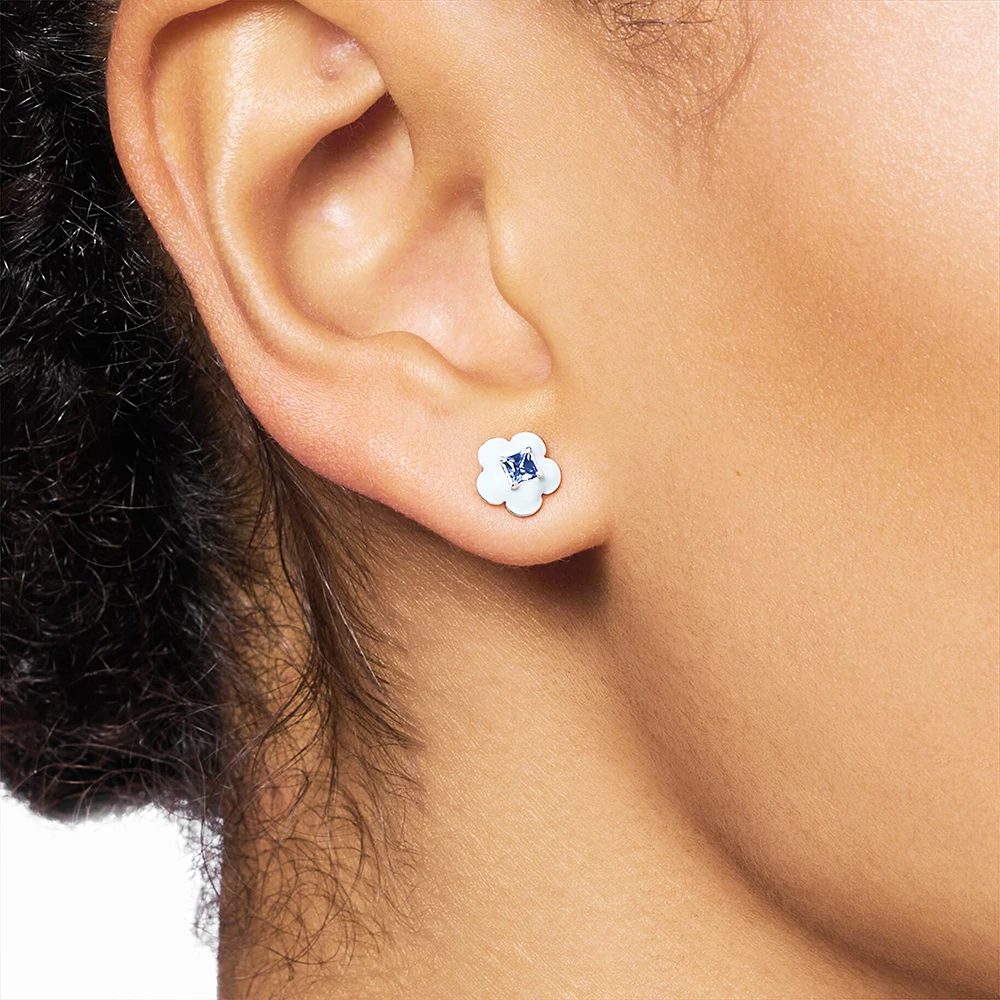 Blue Flower Stud Earrings with Stone Europe Brand New Fine Jewerly For Women Cute Gift In Real 925 Sterling Silver view 3