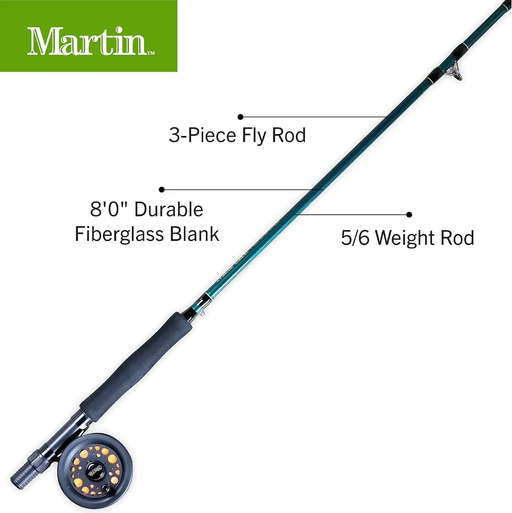 Complete Fly Fishing Kit - 8ft 5/6wt 3-Piece Rod, Reel, Line & Tackle - Moderate Action Fiberglass - Perfect for Trout, Bass & More view 2