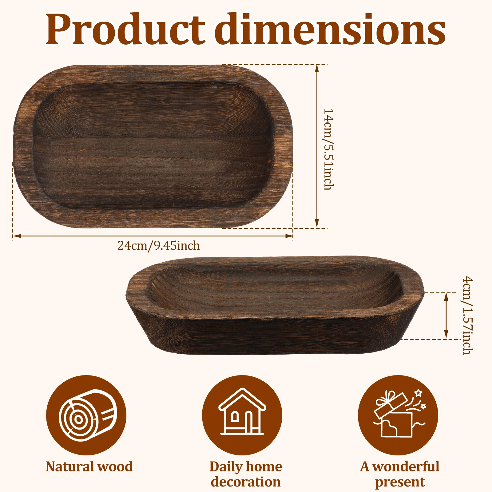 4Pcs Creative Wooden Tray Oval Circle Storage Plate Jewelry Key Organizer Aromatherapy Candle Display Stand Desktop Decoration