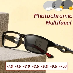 2024 Sports Photochromic Multifocal Reading Glasses Anti Blue Light Presbyopia Glasses Elderly Near Far Color Changing Eyewear