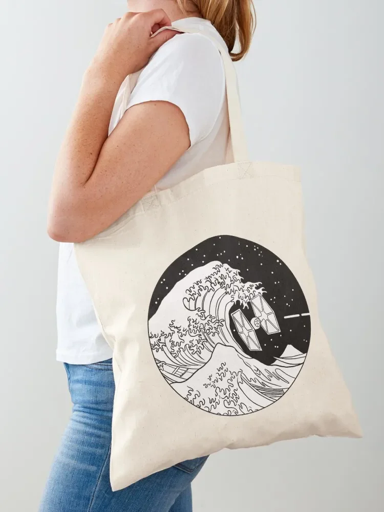 Spaceship in Space - The Great Wave Tote Bag reusable grocery bags canvas shopping bag female bag