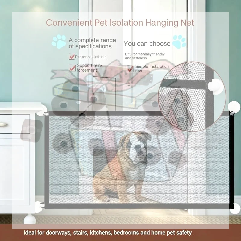 【CC】Pet Dog Barrier Fences Hook Pet Isolated Network Stairs Gate New Folding Breathable Mesh Playpen For Dog Safety Fence