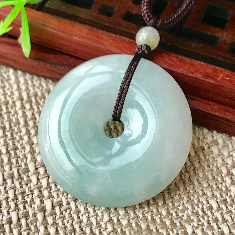 

Emerald Donut 25mm Pendant Myanmar Old Mine Jade Necklace Jewelry Chain Highend Lucky Buckle Holiday Gift Accessories