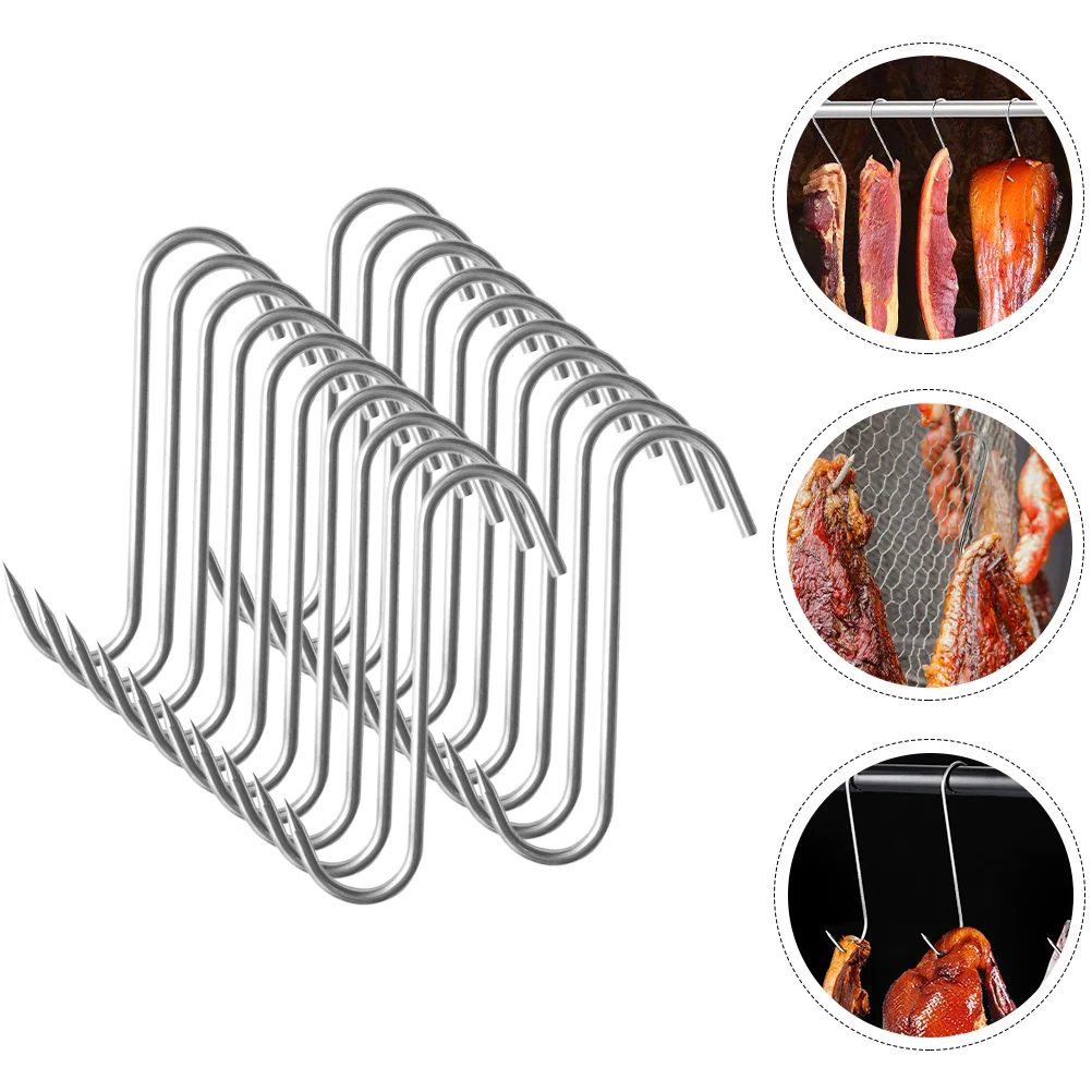 20 Pcs Meat Processing Hooks Boning Pot for Smoker Hangers Bacon up S-shaped Chicken Beef Sage Metal Small Household