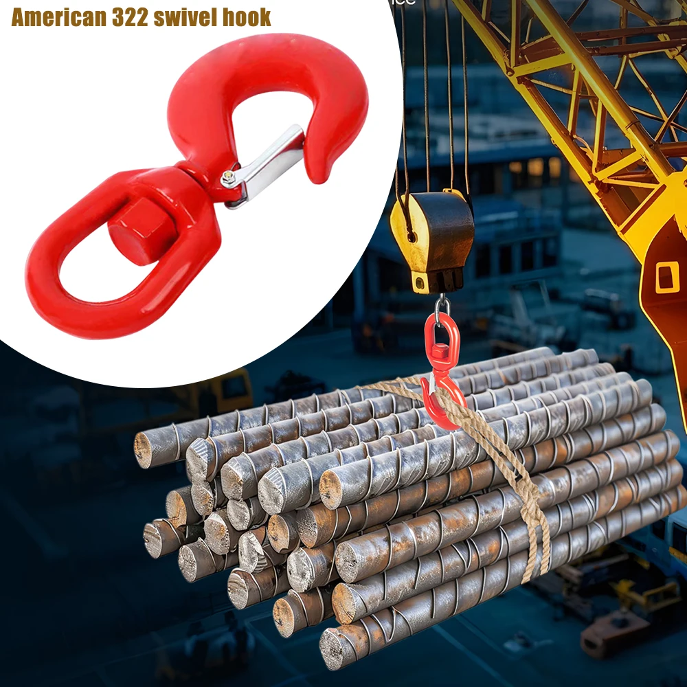 US Type 322 Swivel Cargo Lifting Hook with Safety Latch Heavy Duty High Tensile Strength 360 Degree universal Rotating Crane