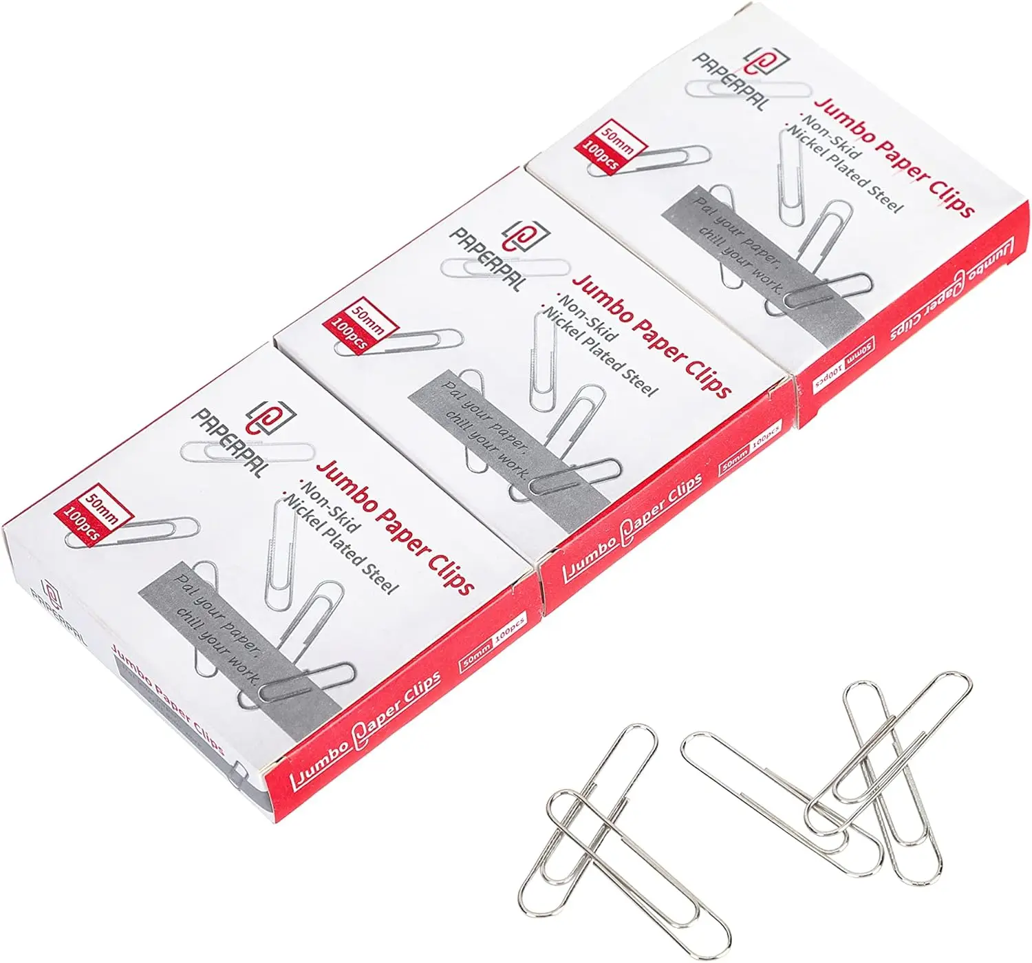 300 Jumbo Nonskid Paper Clips, 2 Inch, 3 Boxes of 100, Silver, Heavy Duty, Rust Resistant