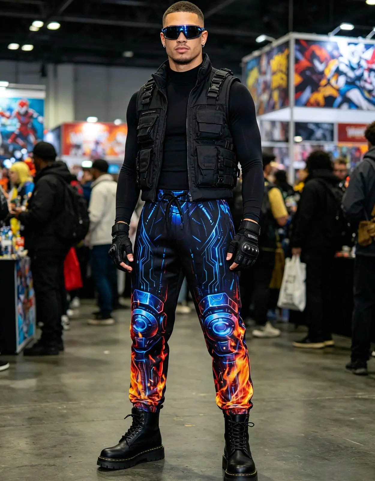 Unisex Cyber ​​Mecha Robot Sports Pants, 3D Full-Print Circuit Flame Pattern Sports Pants, Sci-Fi Role-Playing Streetwear Pants