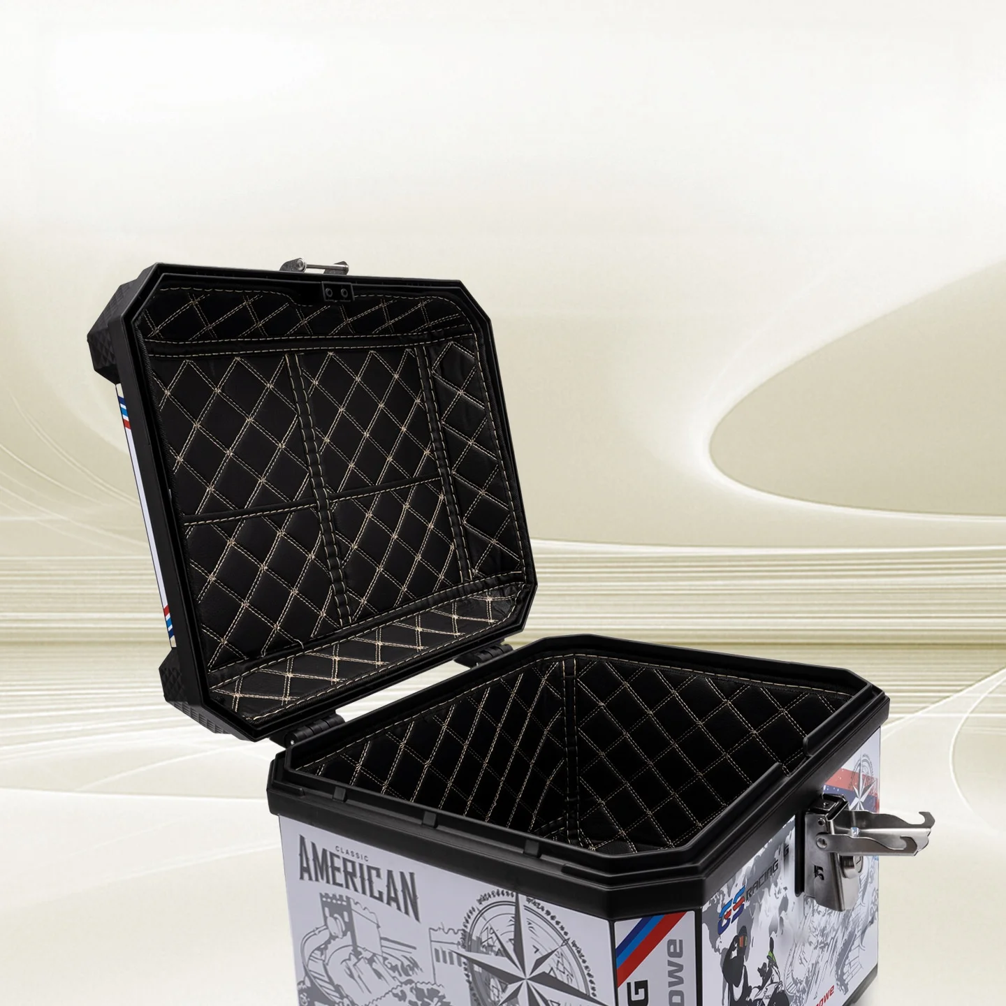 Motorcycle and electric bike trunk accessories, comfortable backrest, leather lining, key model 45L trunk liner