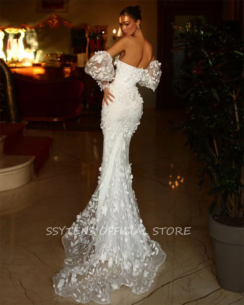 Exquisite Mermaid Wedding Dresses Strapless Detachable Puff Sleeves Luxury Bride Dress Appliques Long Bridal Wedding Gowns 2024