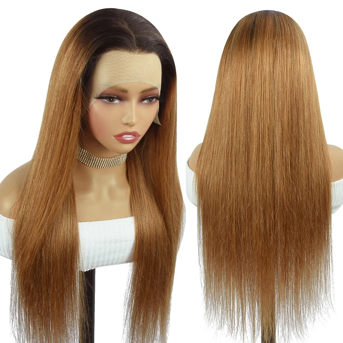 T1B/30 13x4 Lace Front Wig Dark Root Brown Straight Human Hair Wigs 4x4 Lace Closure Wigs 13x4 Lace Front Human Hair Wig HairUGo