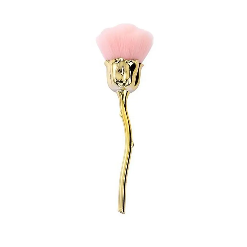 Cepillo limpiador de polvo para decoración de uñas con flor rosa, lana de nailon, cepillo de maquillaje de fibra suave, cepillo de base creativo multifuncional para niñas