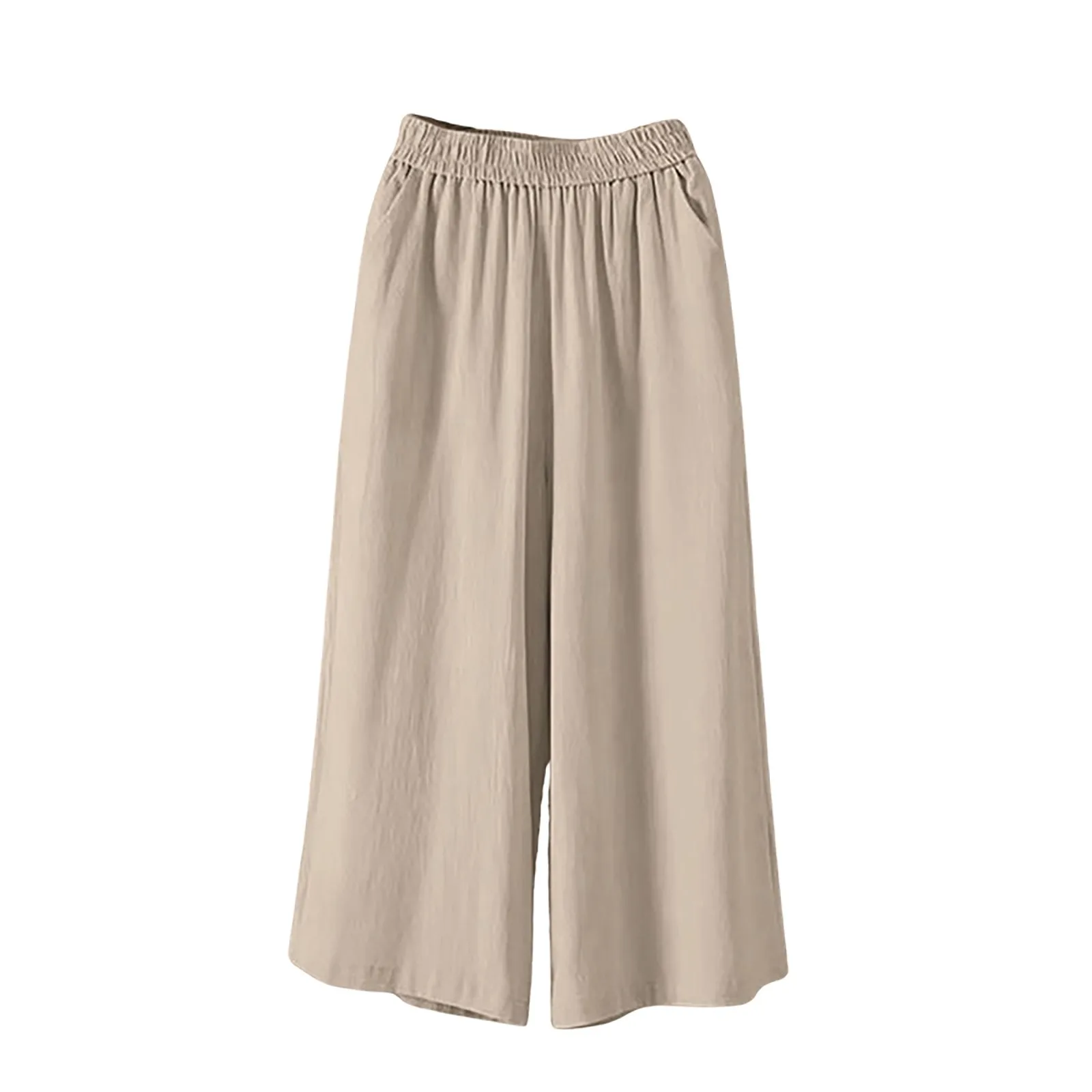 Weibliche, lässige und vielseitige Lazy-Style-Hose mit weitem Bein und Taschen, leichte, locker geschnittene Caprihose mit hoher Taille