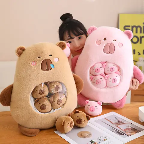 여섯 공 Capybara 가방 만화 뉴트 동물 Squishy 미니 인형 플러시 베개 사무실 낮잠 음식 스낵 플러시 Peluche 선물