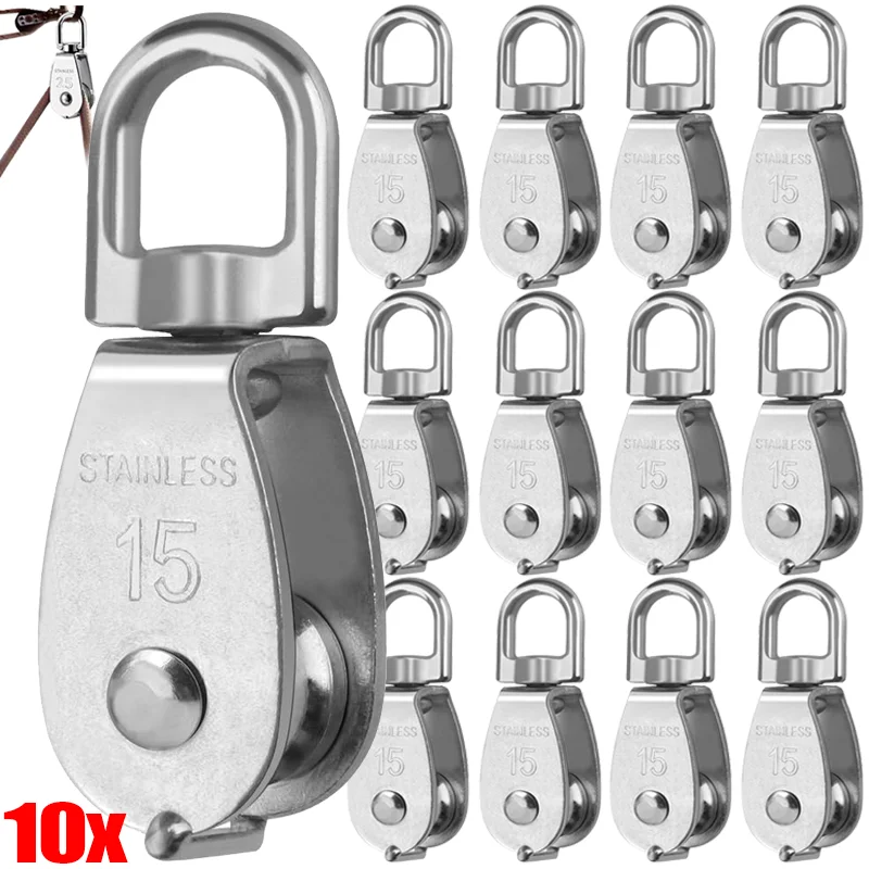 Stainless Steel Wire Rope Crane Pulley Blocks Lifting Single Pulley Block Outdoor Cranes Swivels Hook Hanging Wire Towing Wheel