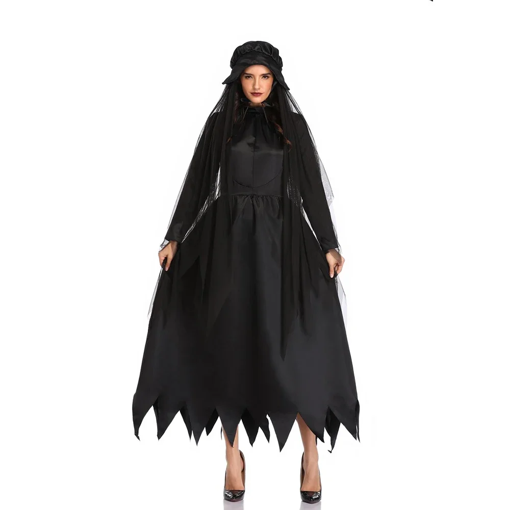 Black Witch Cosplay Halloween Costumes For Women Gothic Ghost Dress Vampire Spiderweb Nightmare Before Christmas Anime Costume