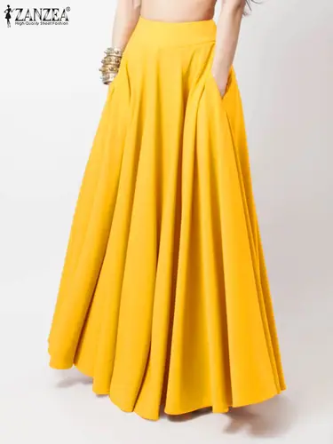 Imagen 2 del producto ZANZEA-Vestido veraniego de primavera para mujer, faldas largas a la moda, Vestidos largos elegantes de fiesta para mujer, vestido liso de cintura alta, Faldas de playa Saia 2024