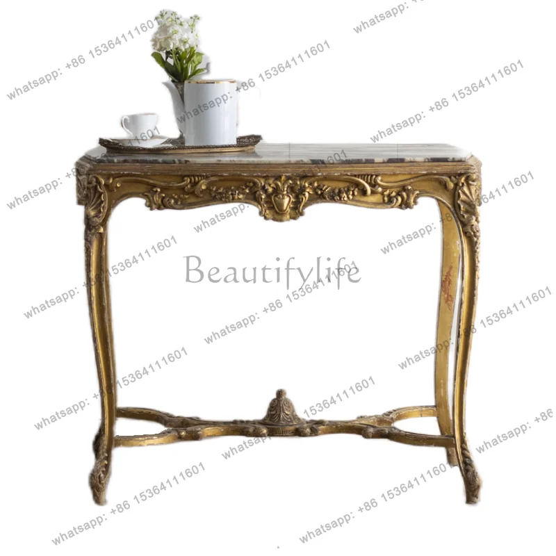 American country French retro old carved marble countertop decoration table