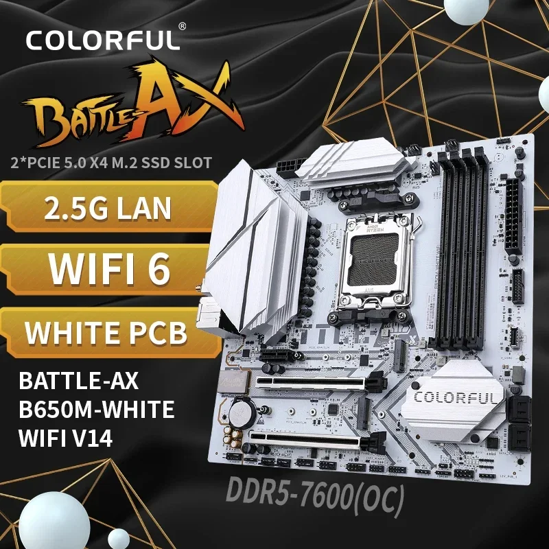 

AMD B650 MATX WIFI белая печатная плата красочная материнская плата BATTLE-AX B650M-WHITE WIFI V14