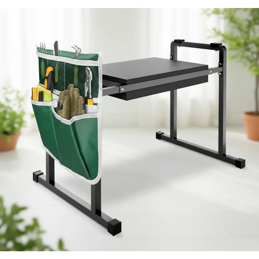 

Wide Garden Kneeler Seat with Handle, Anti-Tipping Design, Heavy Duty Stool for Seniors & Gardeners - Black