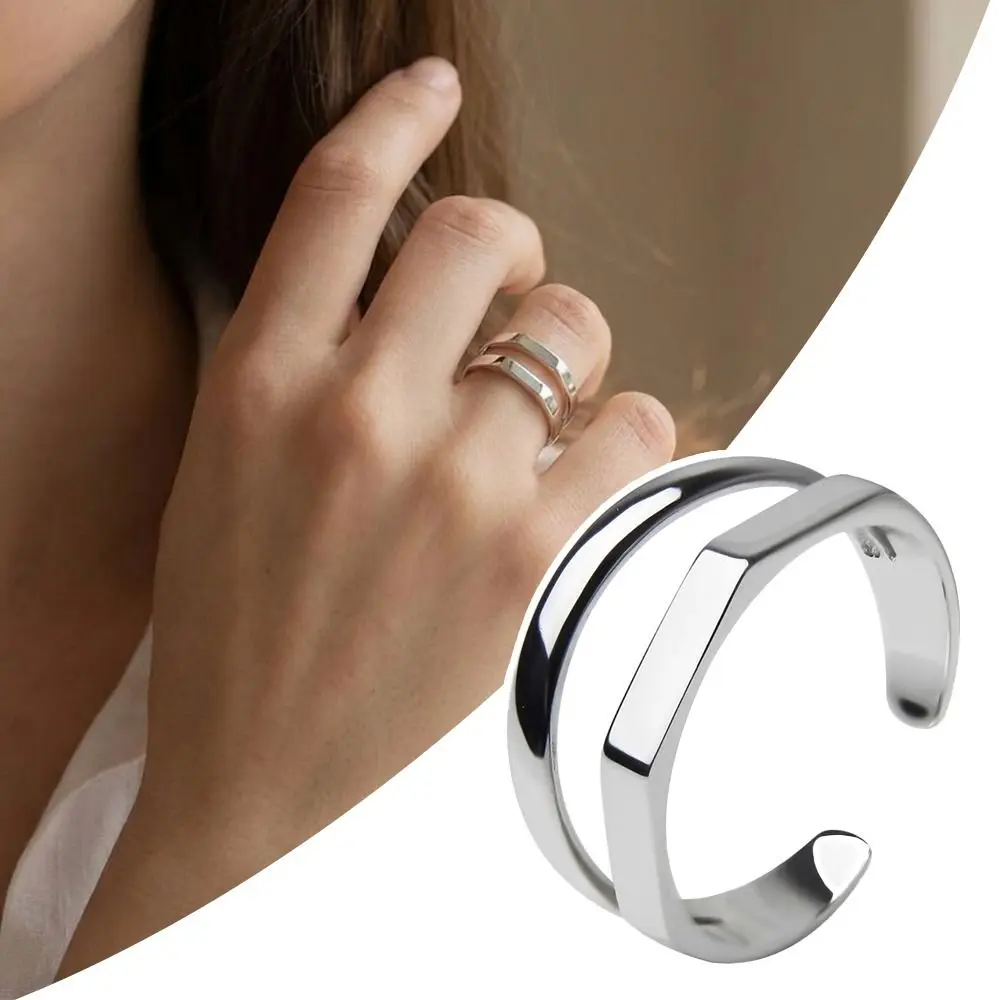 Minimalist Hollowed Adjustable Double-layer Ring Smooth Line Resizable Line Smooth Ring Metal Geometry Jewelry Woman Girls