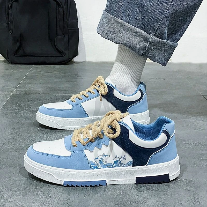 Men's Thick Flat Soles Casual Shoes Soft Sole Low Tops Outdoor Walking Footwear Fashion Sports Leather Board Shoes