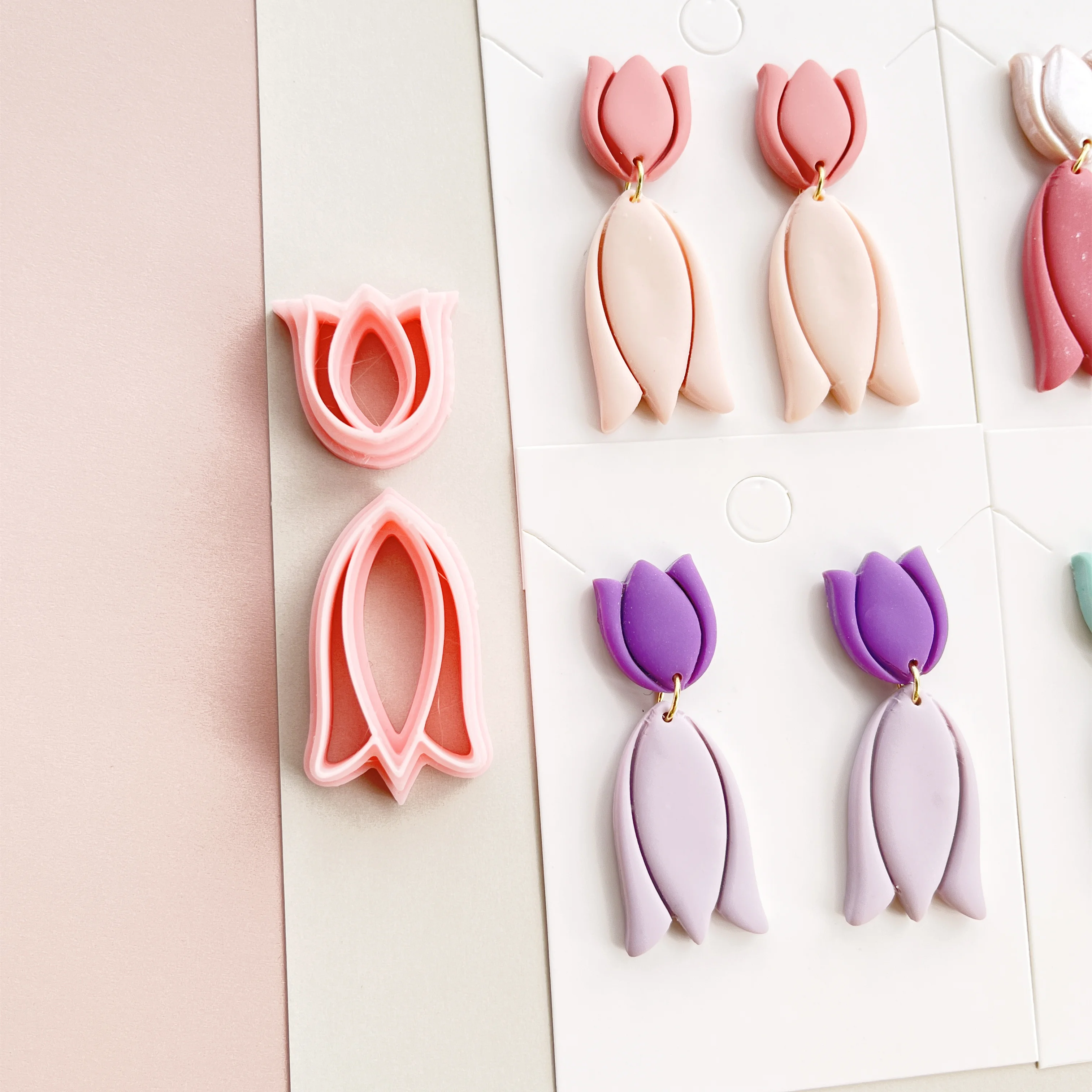 Two-piece set/Tulip/Petal Shape Polymer clay Mold Cutter Tools DIY handmade earrings jewelry making