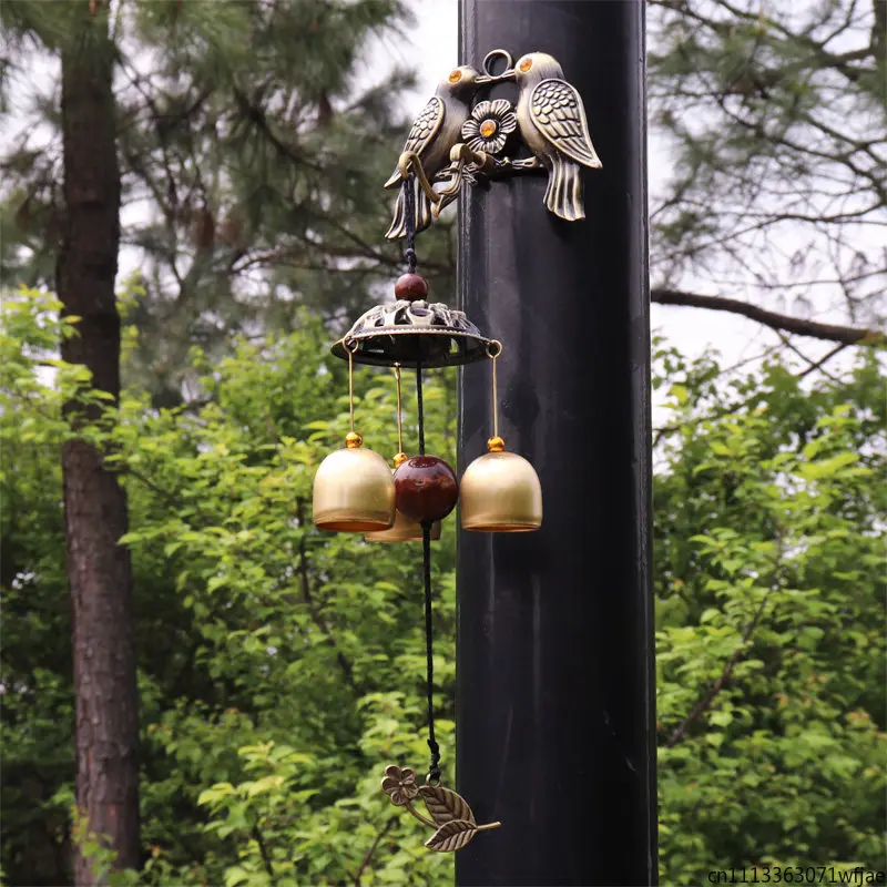 Auspicious Bird & Fortune Bag 3 Bells Wind Chime, Magnetic Door Hanging, Lucky Decor for Home, Shop & Garden